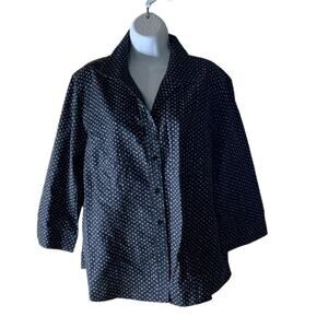 Chico's Button Up Shirt Women Size 3 US-XL Long Sleeves Polka Dot Black Casual